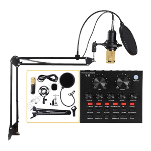 Microphone , Live Sound Card & Suspension Kit Broadcasting Recording Condenser Set Intelligent Volume Audio Mixer for Computer PC