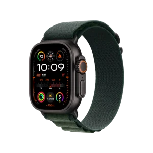 Apple Watch Ultra 2, 49mm Black Titanium Case with Dark Green Alpine Loop